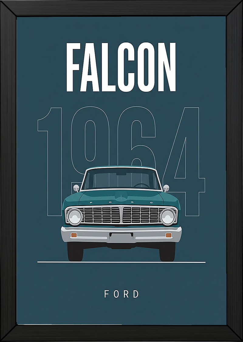Ford Falcon 1964 Minimalist Poster — Teal Compact Muscle Line Art