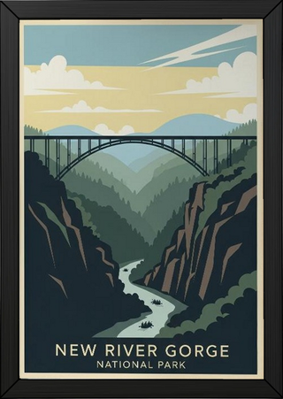 New River Gorge National Park Poster — Vintage West Virginia Bridge Whitewater Print