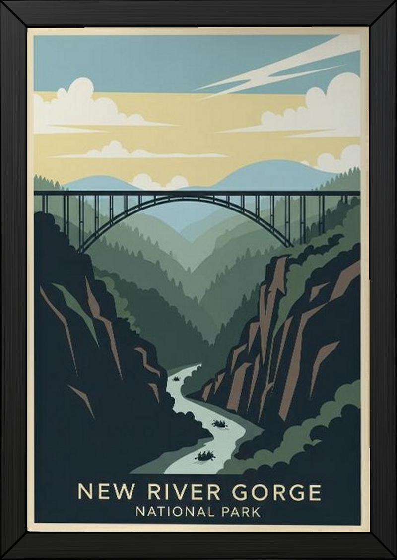 New River Gorge National Park Poster — Vintage West Virginia Bridge Whitewater Print