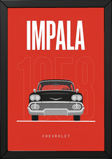 Chevrolet Impala 1958 Minimalist Poster — Red Classic Muscle Line Art