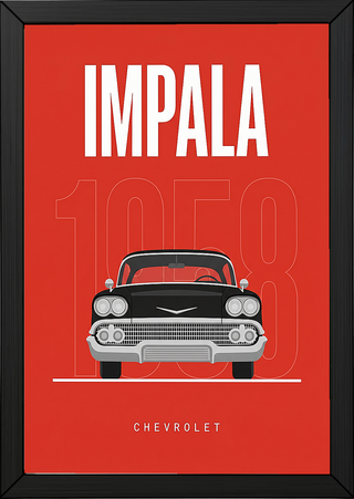 Chevrolet Impala 1958 Minimalist Poster — Red Classic Muscle Line Art