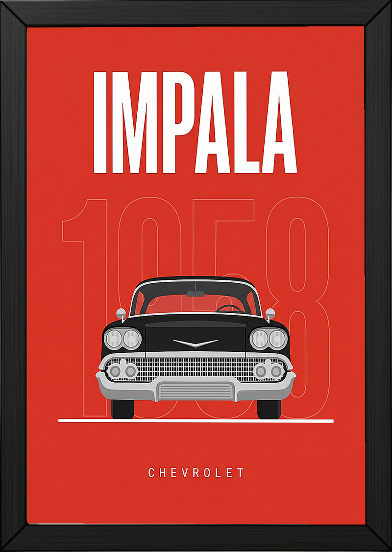 Chevrolet Impala 1958 Minimalist Poster — Red Classic Muscle Line Art