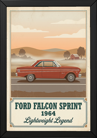 Ford Falcon Sprint 1964 Poster — Vintage Muscle Car Misty Country Road Print