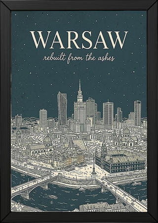 Warsaw Line Art Print — Slate Old Town Palace of Culture Skyline Wall Art