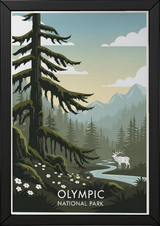 Olympic National Park Poster — Vintage Washington Roosevelt Elk Old-Growth Print
