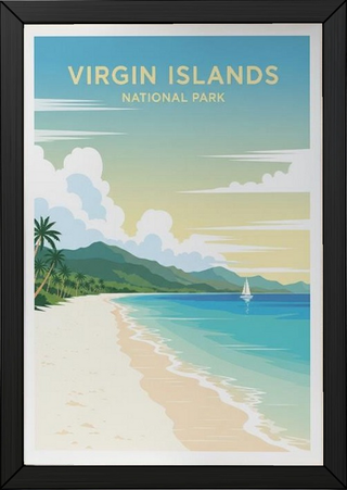 Virgin Islands National Park Poster — Vintage St. John Caribbean Beach Sailboat Print