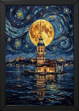 Maiden Tower Istanbul Full Moon Print — Van Gogh-Style Skyline Wall Art
