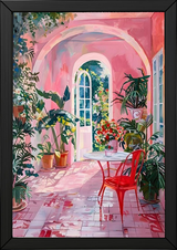 Pink Botanical Archway Painting — Lush Indoor Garden Conservatory Poster