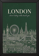 London Line Art Print — Forest Green Big Ben London Eye Skyline Wall Art