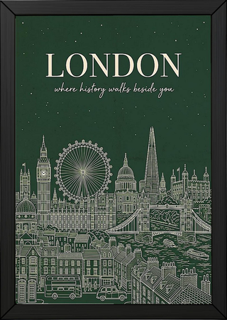London Line Art Print — Forest Green Big Ben London Eye Skyline Wall Art