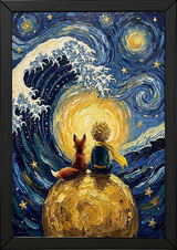 Little Prince Fox &amp; Planet Print — Van Gogh-Style Nursery Wall Art