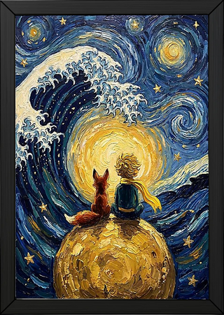 Little Prince Fox &amp; Planet Print — Van Gogh-Style Nursery Wall Art