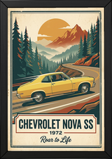 Chevrolet Nova SS 1972 V2 Poster — Vintage Muscle Mountain Pine Winding Road Print