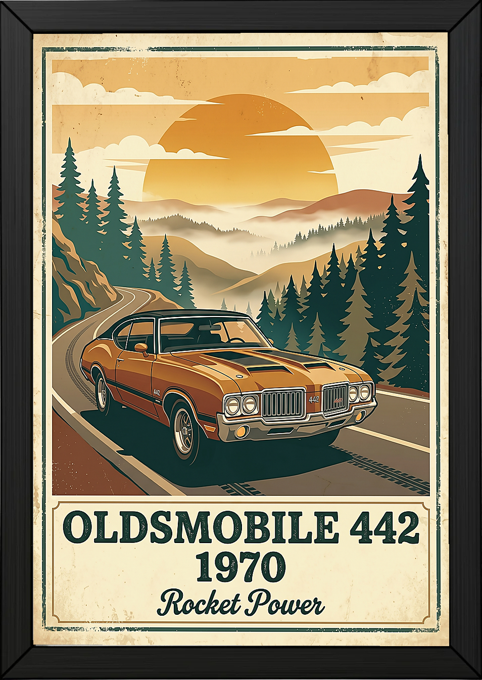 Oldsmobile 442 1970 Poster — Vintage Muscle Car Mountain Pine Print