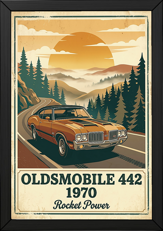 Oldsmobile 442 1970 Poster — Vintage Muscle Car Mountain Pine Print