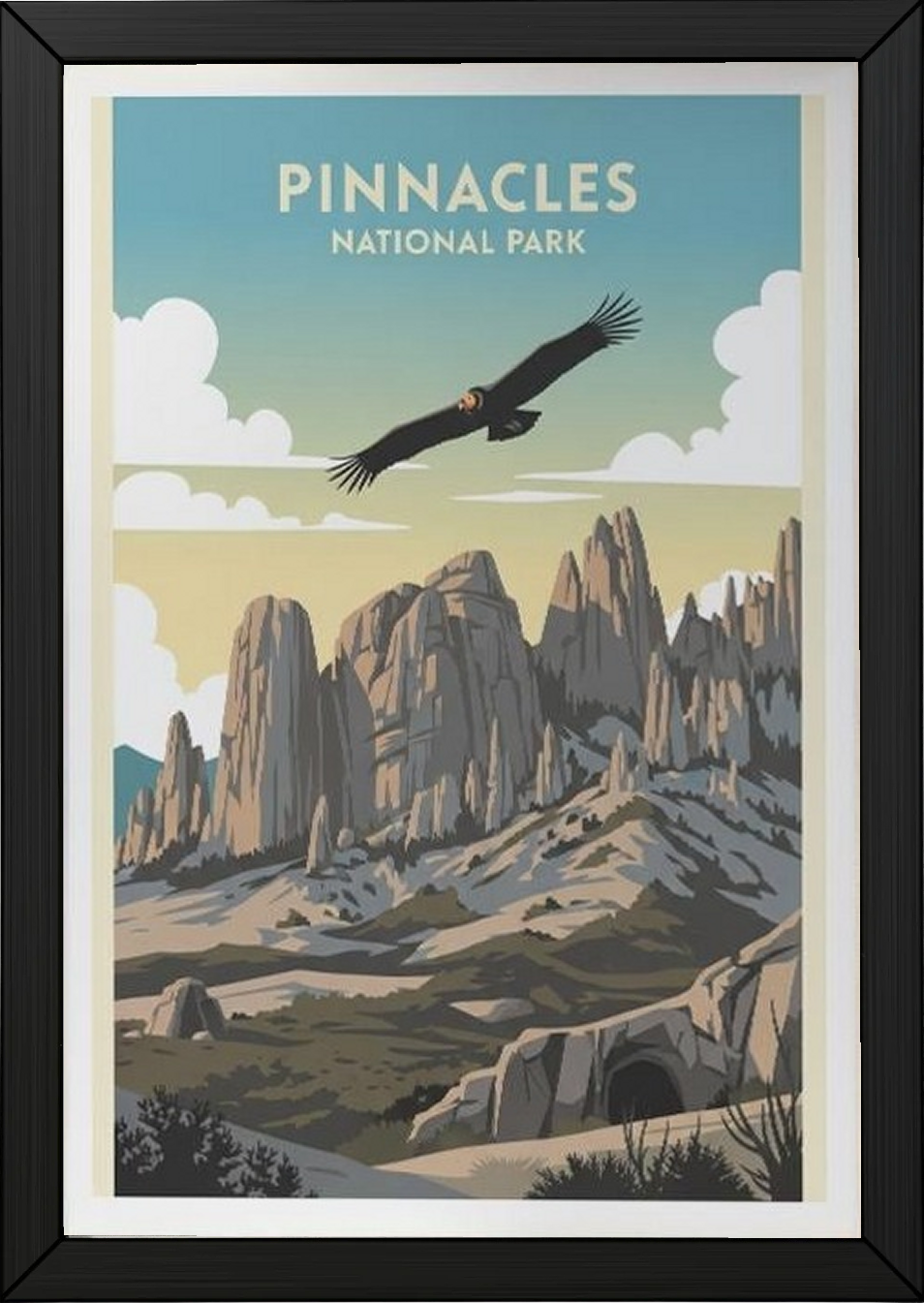 Pinnacles National Park Poster — Vintage California Condor Rock Spires Print