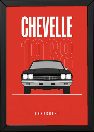 Chevrolet Chevelle 1968 V2 Minimalist Poster — Crimson Sedan Muscle Line Art