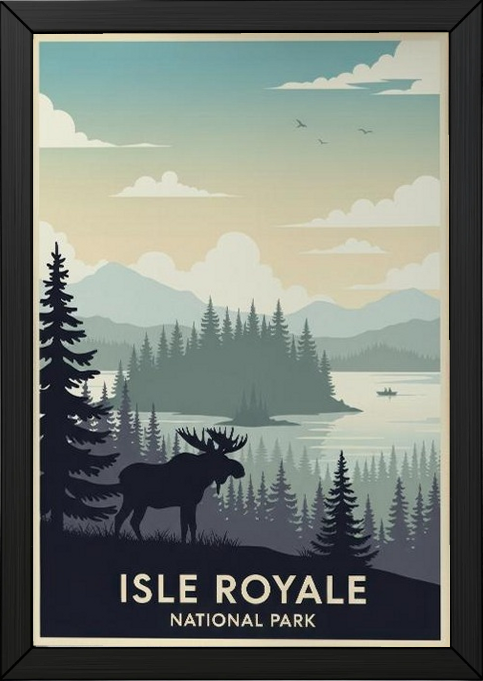 Isle Royale National Park Poster — Vintage Michigan Moose Lake Superior Print