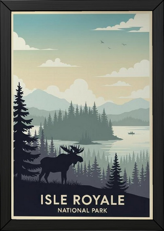Isle Royale National Park Poster — Vintage Michigan Moose Lake Superior Print