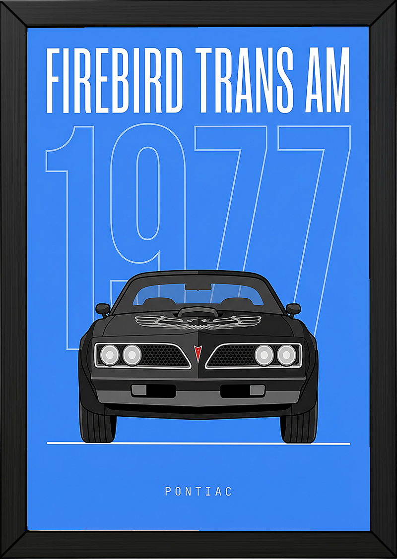Pontiac Firebird Trans Am 1977 V2 Royal Blue Minimalist Poster — Bandit Muscle Line Art