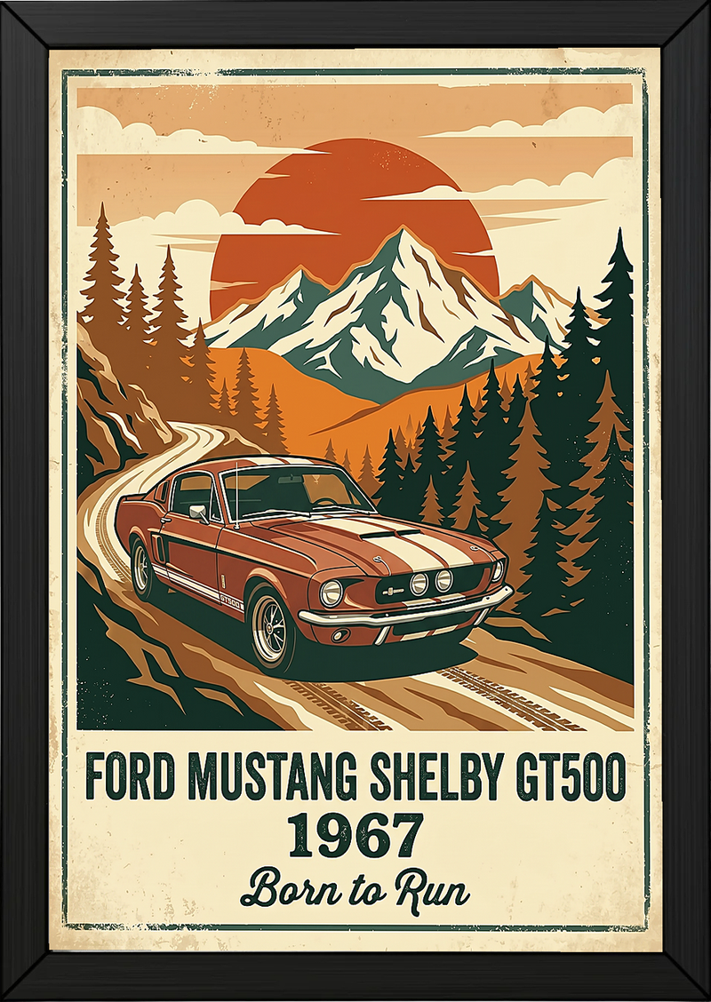 Ford Mustang Shelby GT500 1967 Poster — Vintage Muscle Car Mountain Pine Print