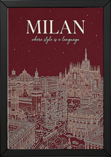 Milan Line Art Print — Wine Red Duomo Skyline Wall Art