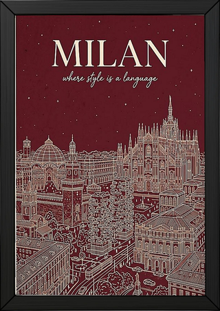 Milan Line Art Print — Wine Red Duomo Skyline Wall Art