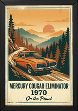 Mercury Cougar Eliminator 1970 V2 Poster — Vintage Muscle Car Pine Forest Sunset