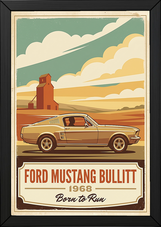 Ford Mustang Bullitt 1968 V2 Poster — Vintage Muscle Country Silo Print
