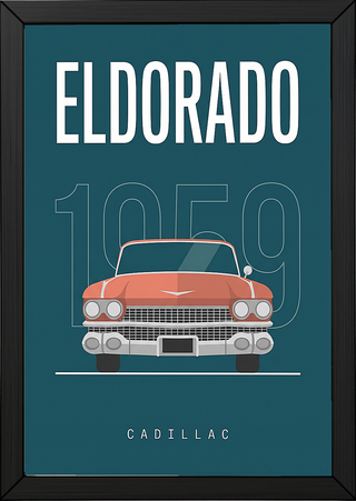 Cadillac Eldorado 1959 Minimalist Poster — Teal Tail-Fin Classic Line Art
