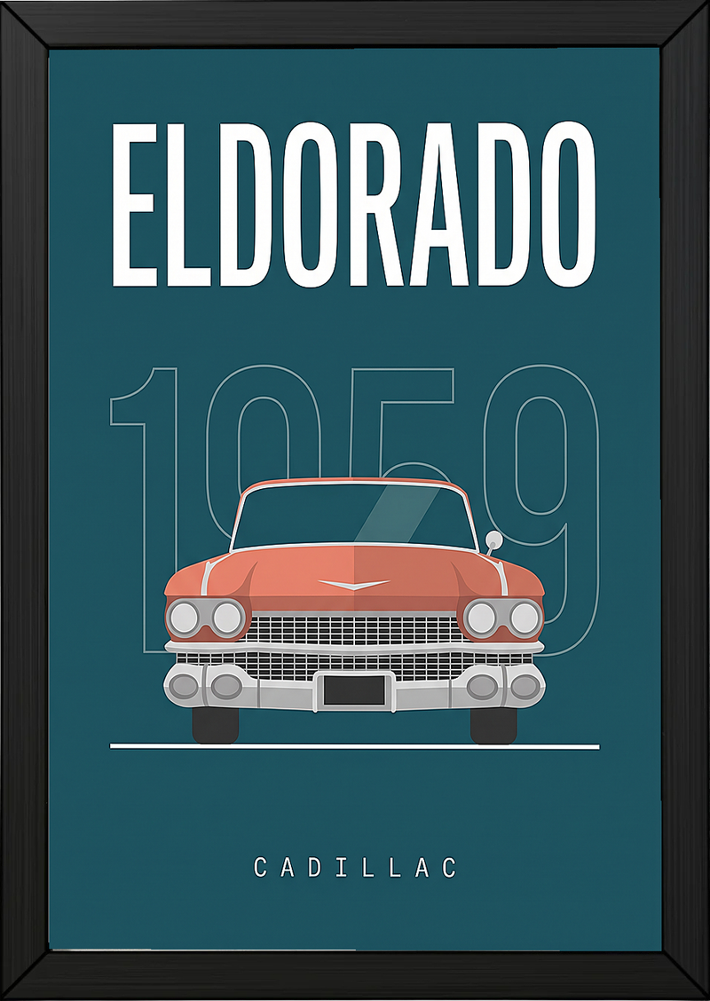 Cadillac Eldorado 1959 Minimalist Poster — Teal Tail-Fin Classic Line Art