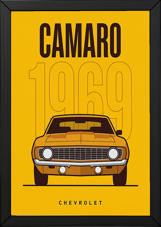 Chevrolet Camaro 1969 V2 Yellow Minimalist Poster — Muscle Car Line Art