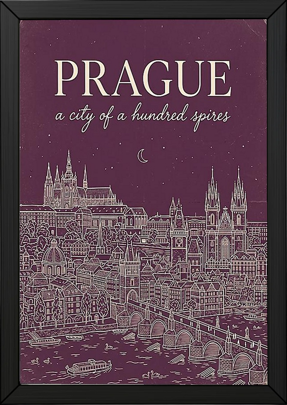 Prague Line Art Print — Plum Castle Charles Bridge Skyline Wall Art
