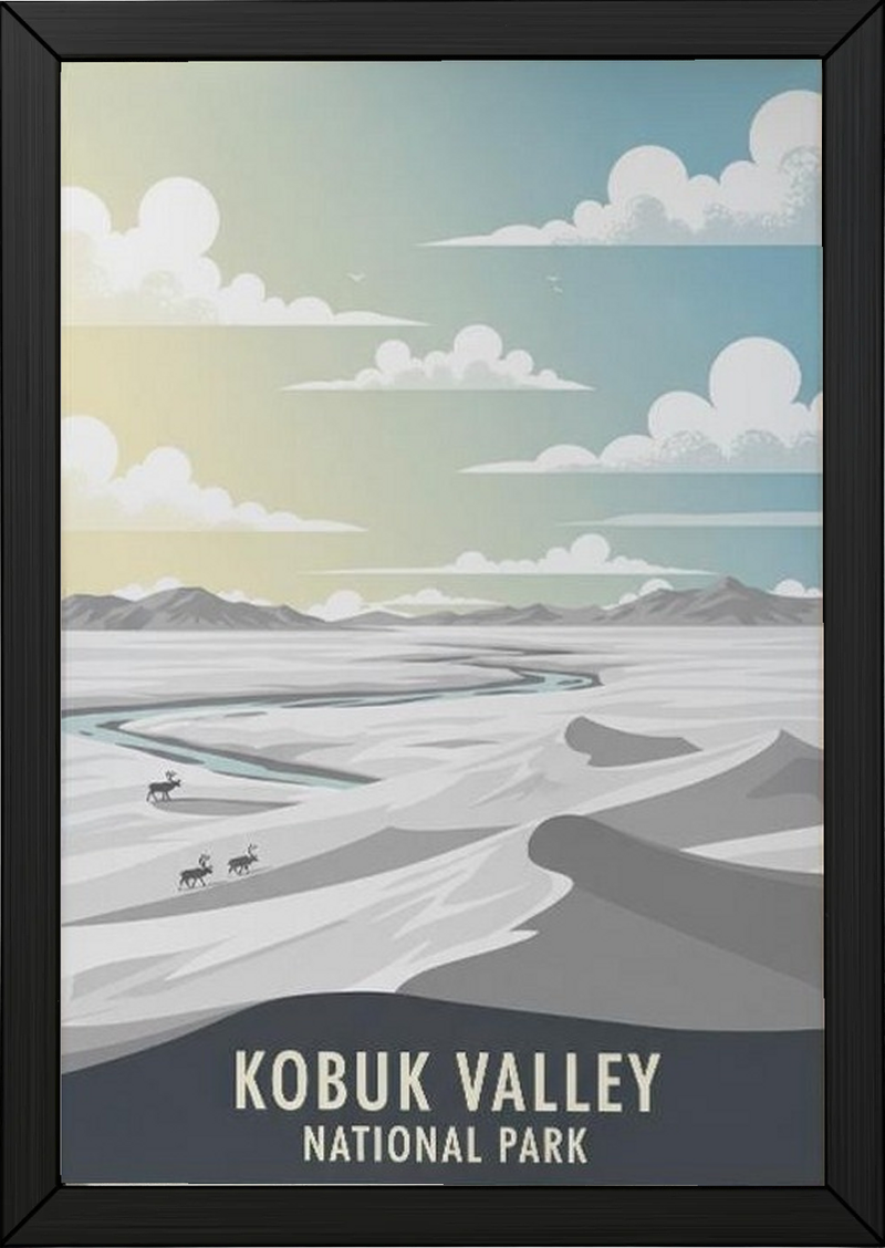 Kobuk Valley National Park Poster — Vintage Alaska Arctic Sand Dunes Caribou