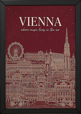 Vienna Line Art Print — Cherry Red St. Stephen's Cathedral Skyline Wall Art