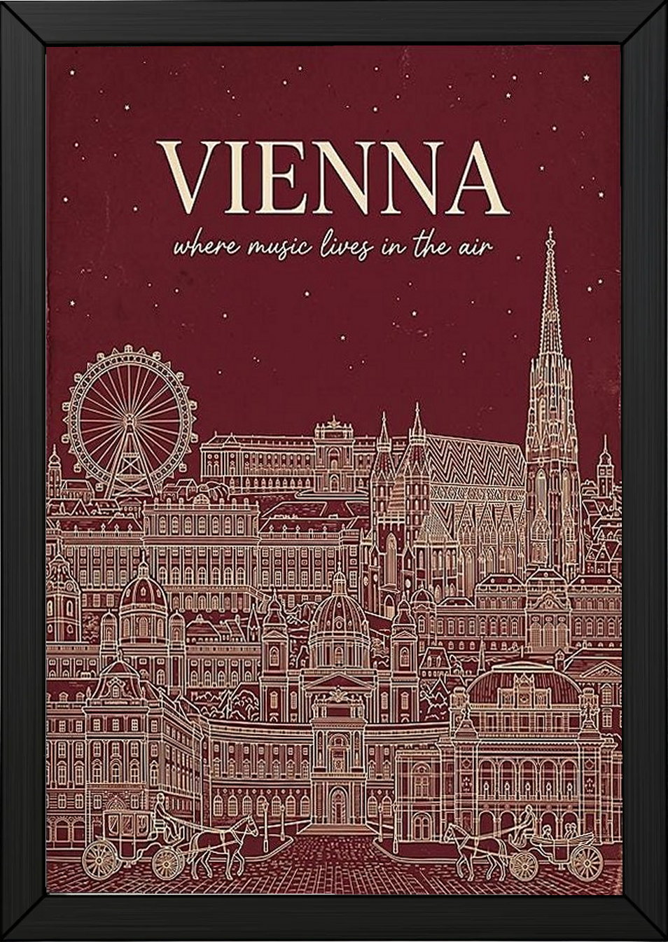 Vienna Line Art Print — Cherry Red St. Stephen's Cathedral Skyline Wall Art