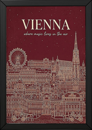 Vienna Line Art Print — Cherry Red St. Stephen's Cathedral Skyline Wall Art