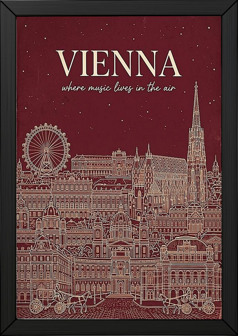 Vienna Line Art Print — Cherry Red St. Stephen's Cathedral Skyline Wall Art