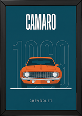 Chevrolet Camaro 1969 Minimalist Poster — Teal Muscle Car Line Art
