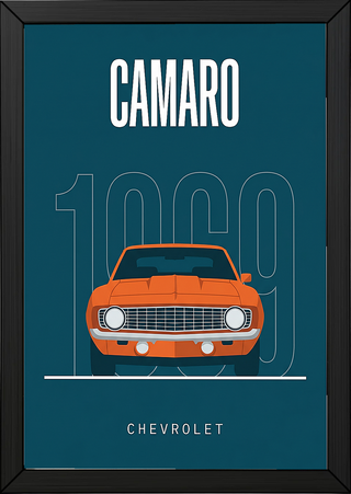 Chevrolet Camaro 1969 Minimalist Poster — Teal Muscle Car Line Art