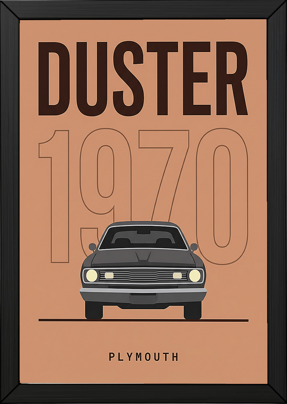 Plymouth Duster 1970 Minimalist Poster — Terracotta Muscle Car Line Art