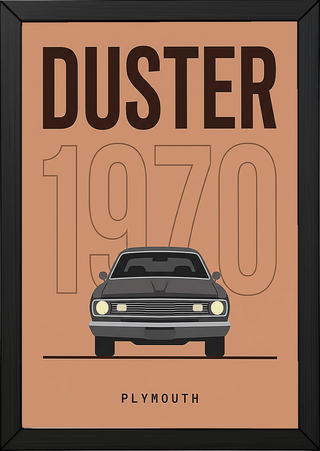 Plymouth Duster 1970 Minimalist Poster — Terracotta Muscle Car Line Art