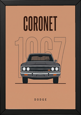 Dodge Coronet 1967 Minimalist Poster — Peach Muscle Car Line Art