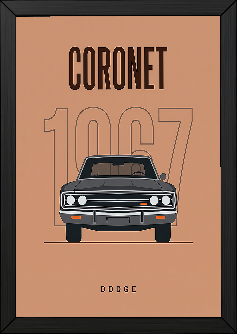 Dodge Coronet 1967 Minimalist Poster — Peach Muscle Car Line Art