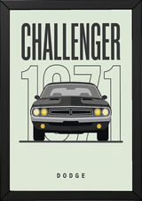 Dodge Challenger 1971 Minimalist Poster — Mint Sage Muscle Car Line Art