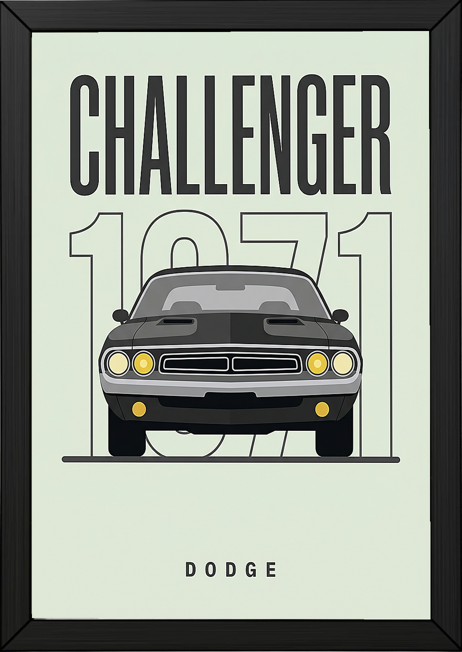 Dodge Challenger 1971 Minimalist Poster — Mint Sage Muscle Car Line Art