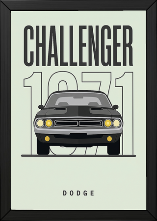 Dodge Challenger 1971 Minimalist Poster — Mint Sage Muscle Car Line Art