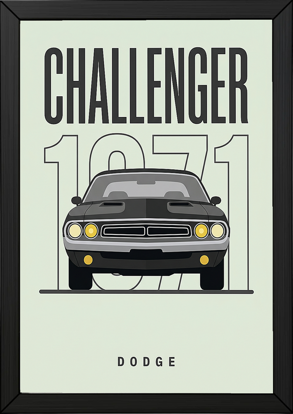 Dodge Challenger 1971 Minimalist Poster — Mint Sage Muscle Car Line Art