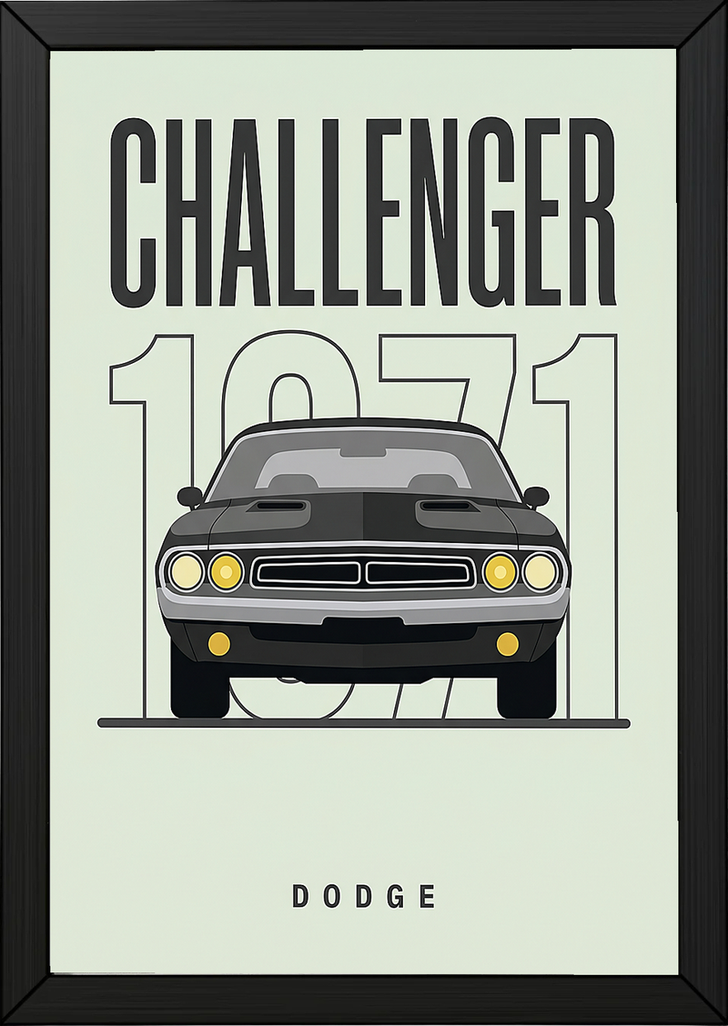 Dodge Challenger 1971 Minimalist Poster — Mint Sage Muscle Car Line Art