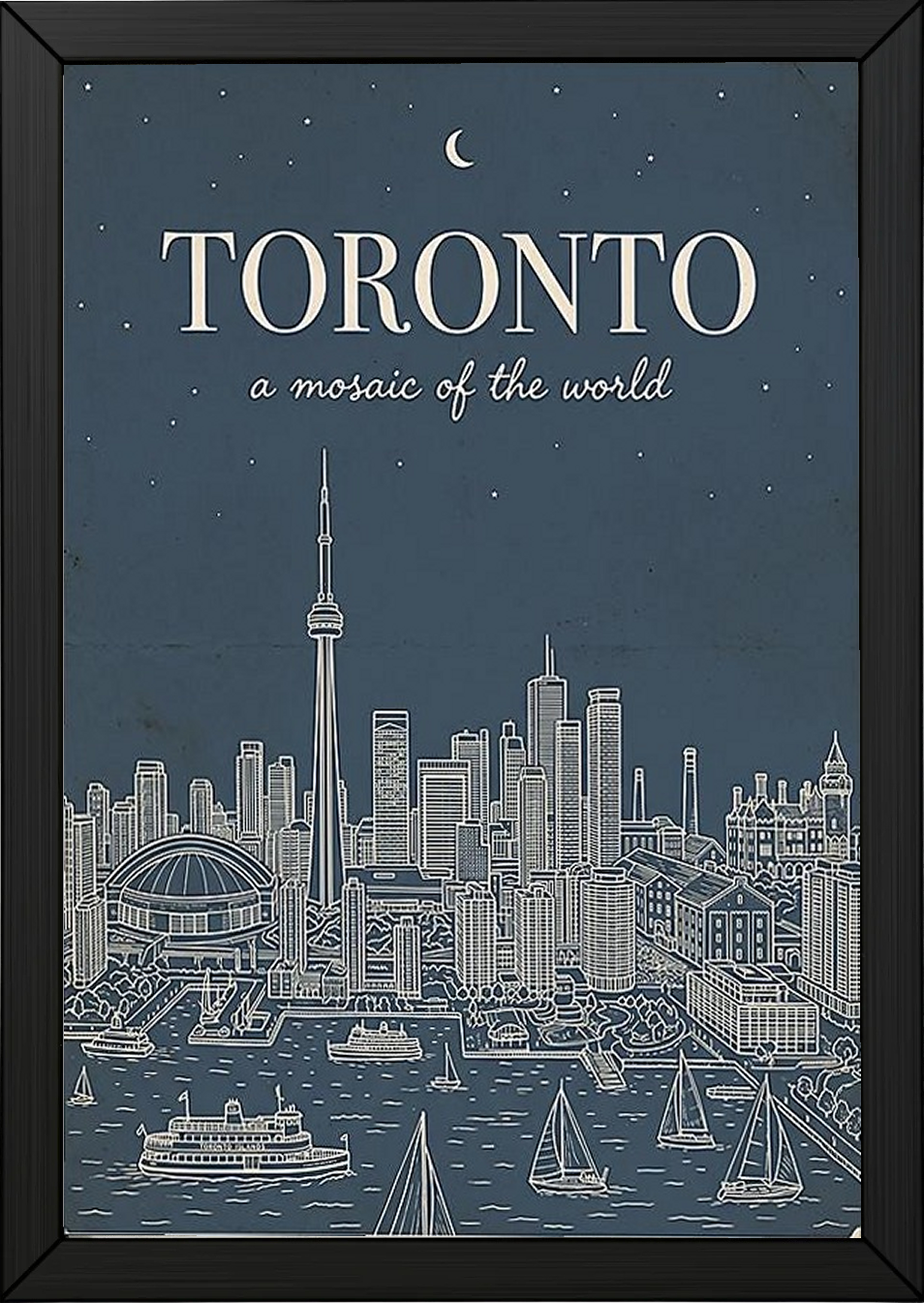 Toronto Line Art Print — Steel Navy CN Tower Skyline Harbourfront Wall Art
